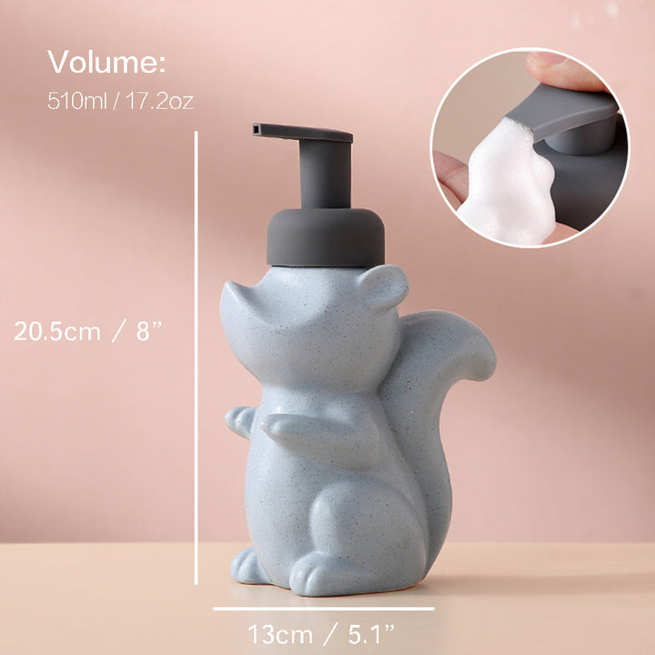 Keramisk Tvålbehållare, Ekorre Skumpump Badflaska, Djurdesign, Påfyllbar Återanvändbar Lotionpump för Badrum Kök, 510ml/17.2oz