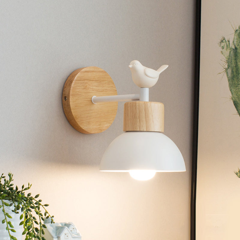 NordicDome - Metall- och Trävägglampa med Fågel för Barnrummet