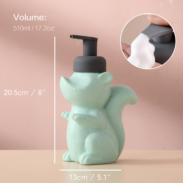 Keramisk Tvålbehållare, Ekorre Skumpump Badflaska, Djurdesign, Påfyllbar Återanvändbar Lotionpump för Badrum Kök, 510ml/17.2oz