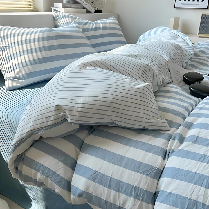 Elenorra Klassisk Randig Sängkläder Set 4 delar Duvet Överdrag Lakan