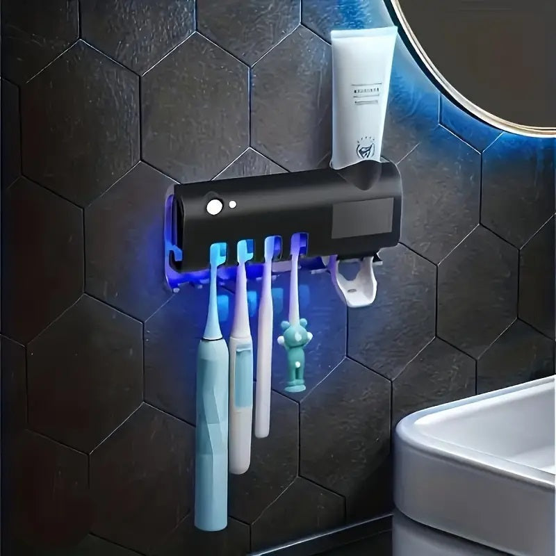 Smart UV-ljus sterilisator tandborsthållare, väggmonterad tandkräm dispenser