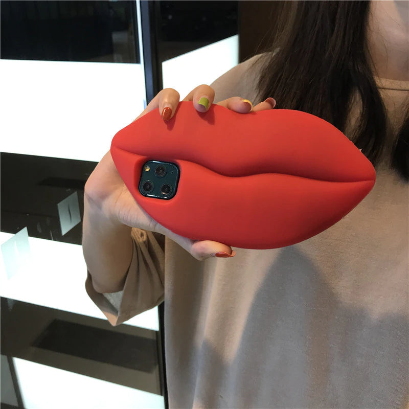3D Stor Röd Läpp Mun Kyss Mjuk Silikon Axelväska för Iphone