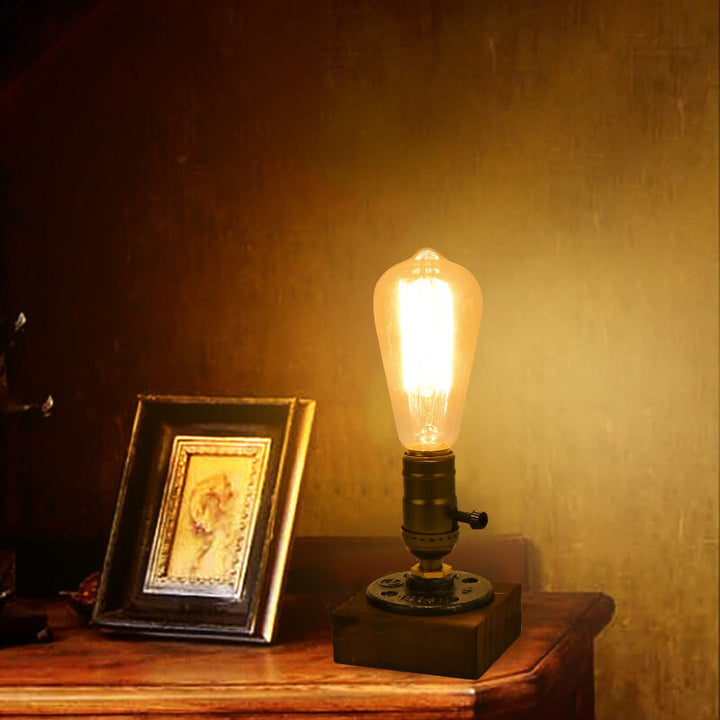 Vintage Industriell Järn Lampa 1-Ljus Bordslampa