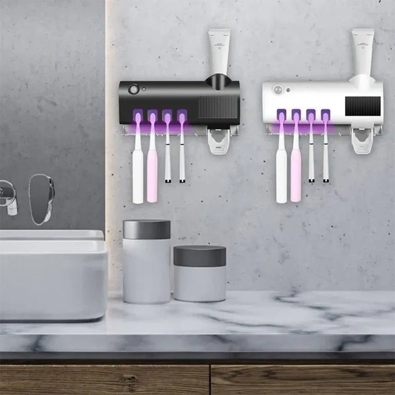 Smart UV-ljus sterilisator tandborsthållare, väggmonterad tandkräm dispenser
