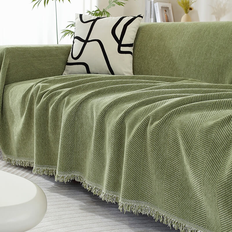 Chenillefilt Herringbone Fringed Sofföverdrag
