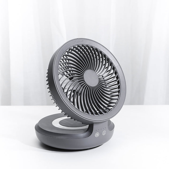 Uppladdningsbar Fällbar Skrivbordsfläkt, med Fyra Läge, Nattljus och Justerbar Vinkel, för Studier, Sömn, Arbete och Utomhusbruk |