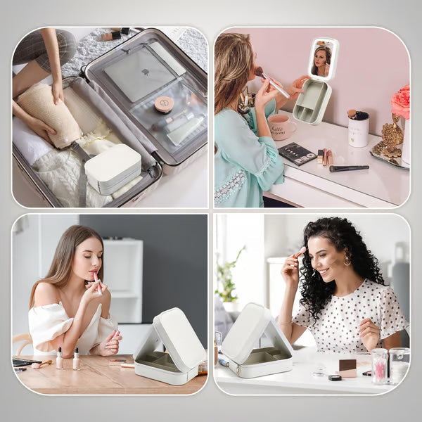 Bärbar Makeup Organizer — Kompakt LED Spegel med Justerbart Ljus