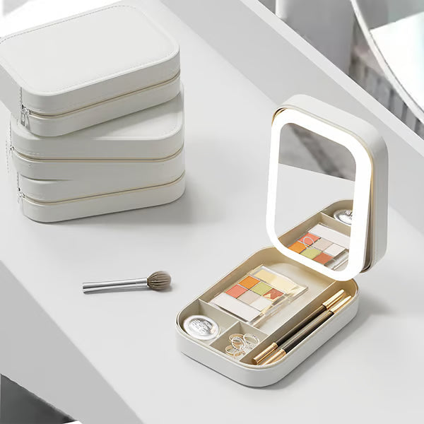 Bärbar Makeup Organizer — Kompakt LED Spegel med Justerbart Ljus