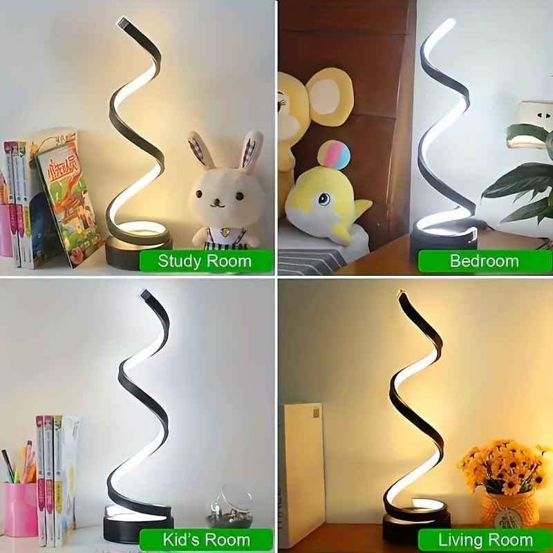 Modern Spiral Table Lamp – Kreativ LED Skrivbordslampa med Mjuk Varmt Ljus, Perfekt för Sovrum, Vardagsrum och Studier
