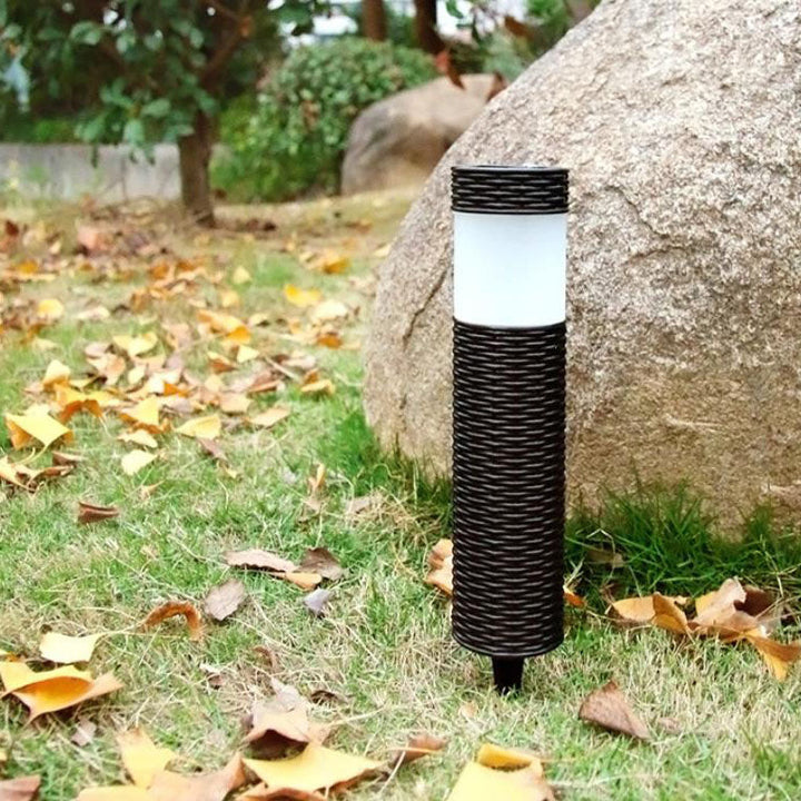 Utomhus Solenergi Rattan Cylindrisk LED Trädgård Gräsmatta In-ground Landskapsljus