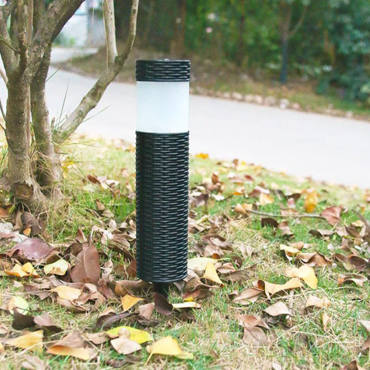 Utomhus Solenergi Rattan Cylindrisk LED Trädgård Gräsmatta In-ground Landskapsljus