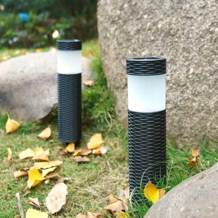 Utomhus Solenergi Rattan Cylindrisk LED Trädgård Gräsmatta In-ground Landskapsljus
