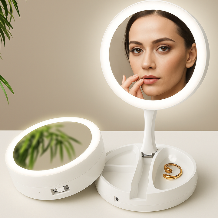 Sided Förstoringsspegel – LED-belysning – 10× Förstoring – Makeup &amp; Plockning