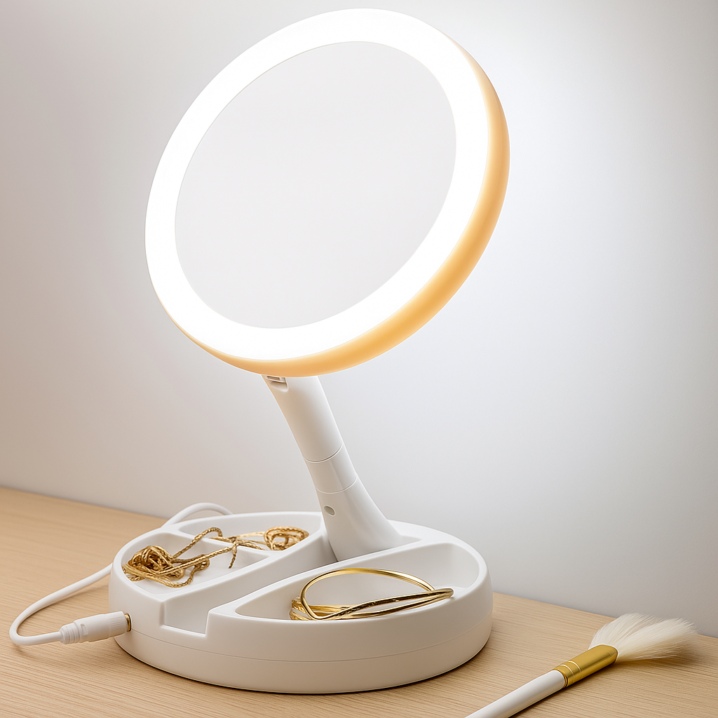 Sided Förstoringsspegel – LED-belysning – 10× Förstoring – Makeup &amp; Plockning