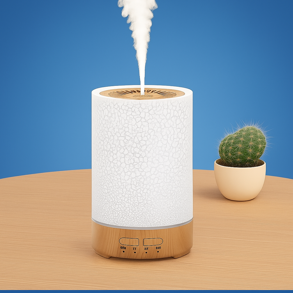 Essentiell Oljediffusor med LED Nattlampa – Tyst Kylig Dimma – Sovrum &amp; Hem Avkoppling