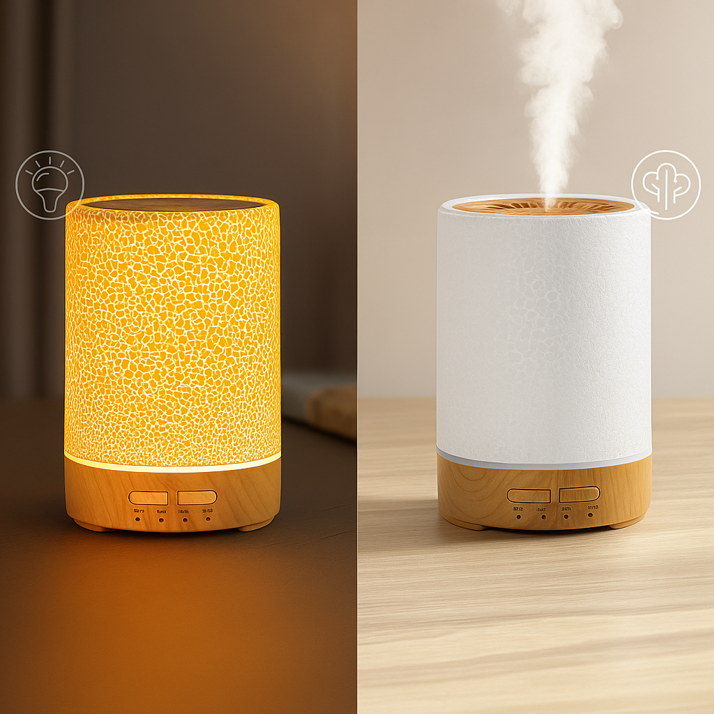 Essentiell Oljediffusor med LED Nattlampa – Tyst Kylig Dimma – Sovrum &amp; Hem Avkoppling