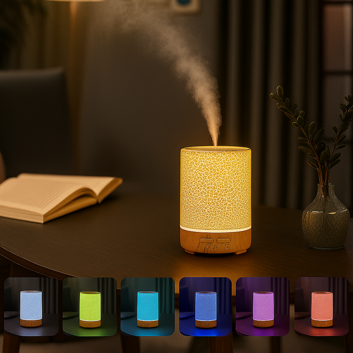 Essentiell Oljediffusor med LED Nattlampa – Tyst Kylig Dimma – Sovrum &amp; Hem Avkoppling