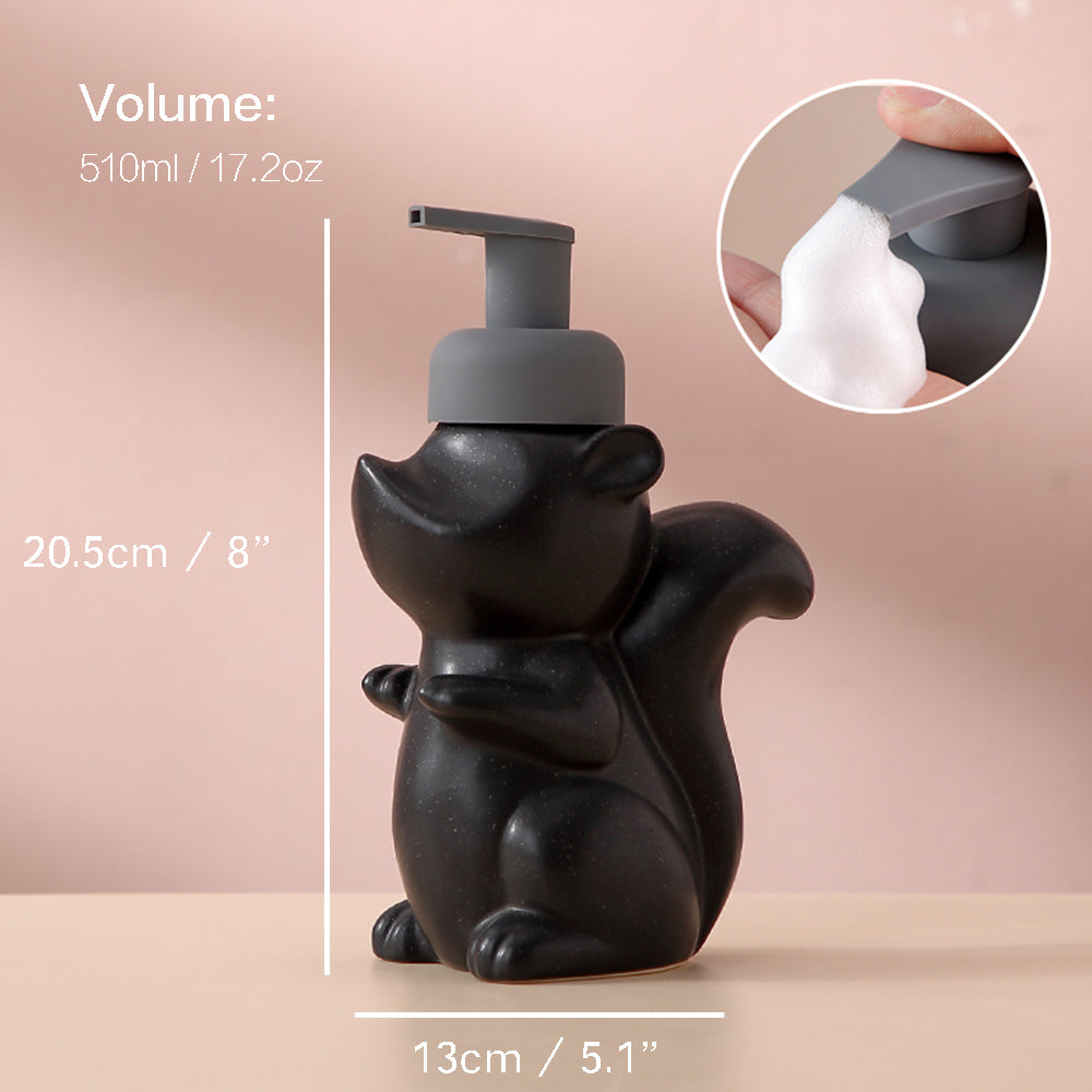 Keramisk Tvålbehållare, Ekorre Skumpump Badflaska, Djurdesign, Påfyllbar Återanvändbar Lotionpump för Badrum Kök, 510ml/17.2oz