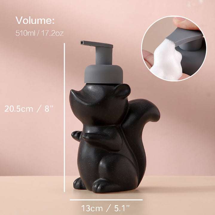 Keramisk Tvålbehållare, Ekorre Skumpump Badflaska, Djurdesign, Påfyllbar Återanvändbar Lotionpump för Badrum Kök, 510ml/17.2oz