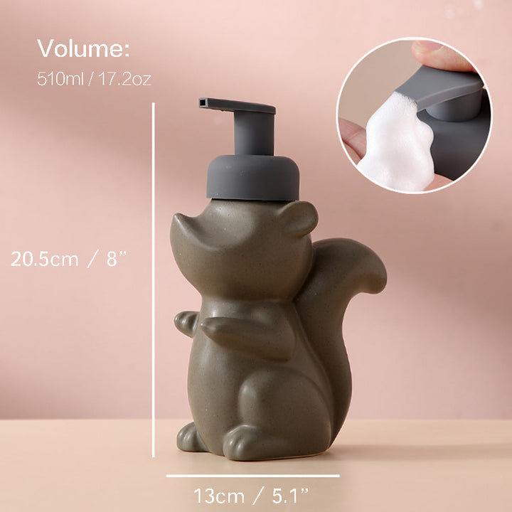 Keramisk Tvålbehållare, Ekorre Skumpump Badflaska, Djurdesign, Påfyllbar Återanvändbar Lotionpump för Badrum Kök, 510ml/17.2oz
