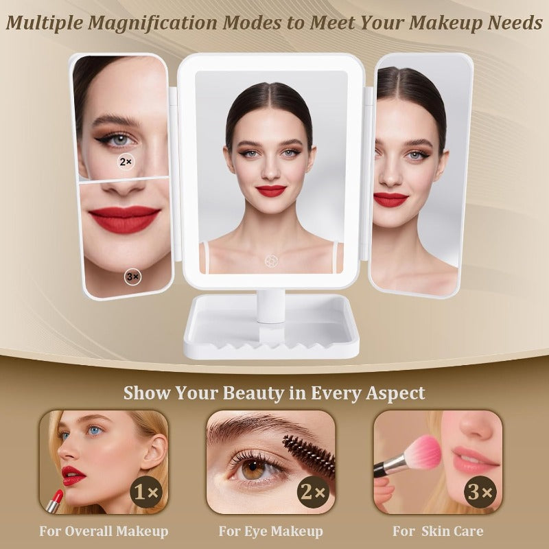 Tri-Fold LED Sminkspegel