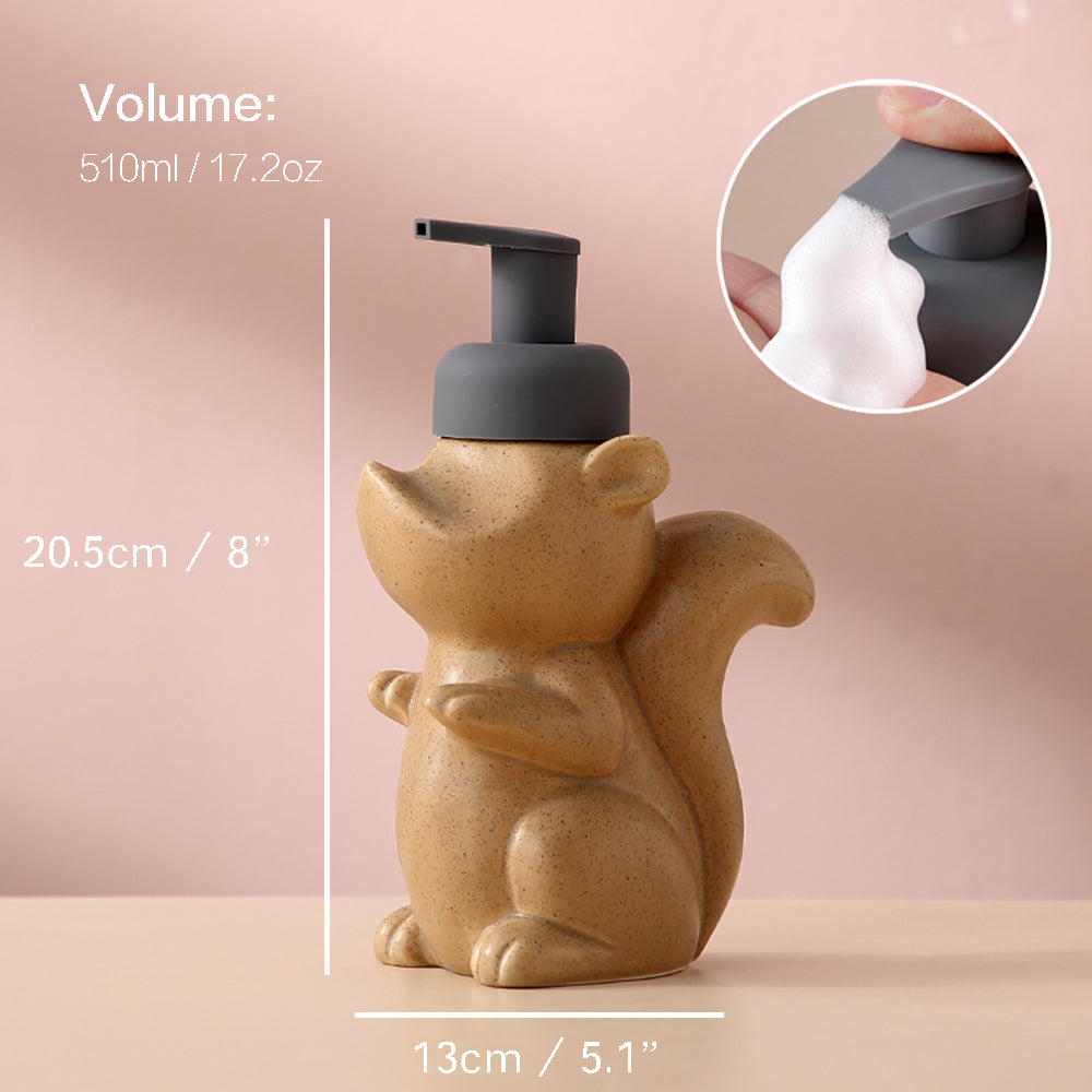 Keramisk Tvålbehållare, Ekorre Skumpump Badflaska, Djurdesign, Påfyllbar Återanvändbar Lotionpump för Badrum Kök, 510ml/17.2oz