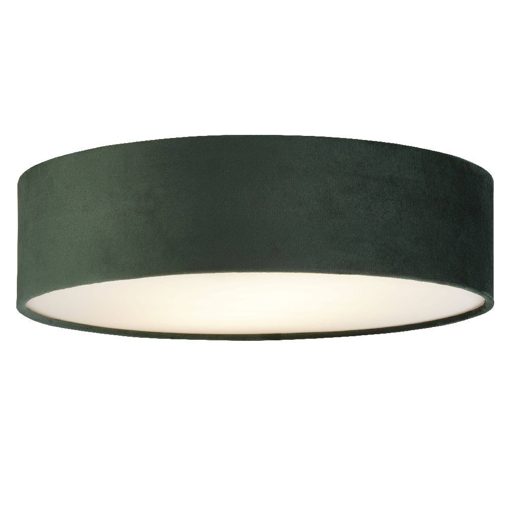 Grön Sammet &amp; Opal Diffuser Vintage Rund Flush Trumlampa 38 cm