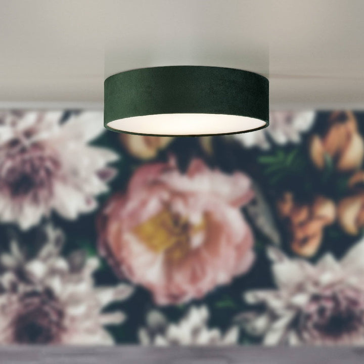 Grön Sammet &amp; Opal Diffuser Vintage Rund Flush Trumlampa 38 cm