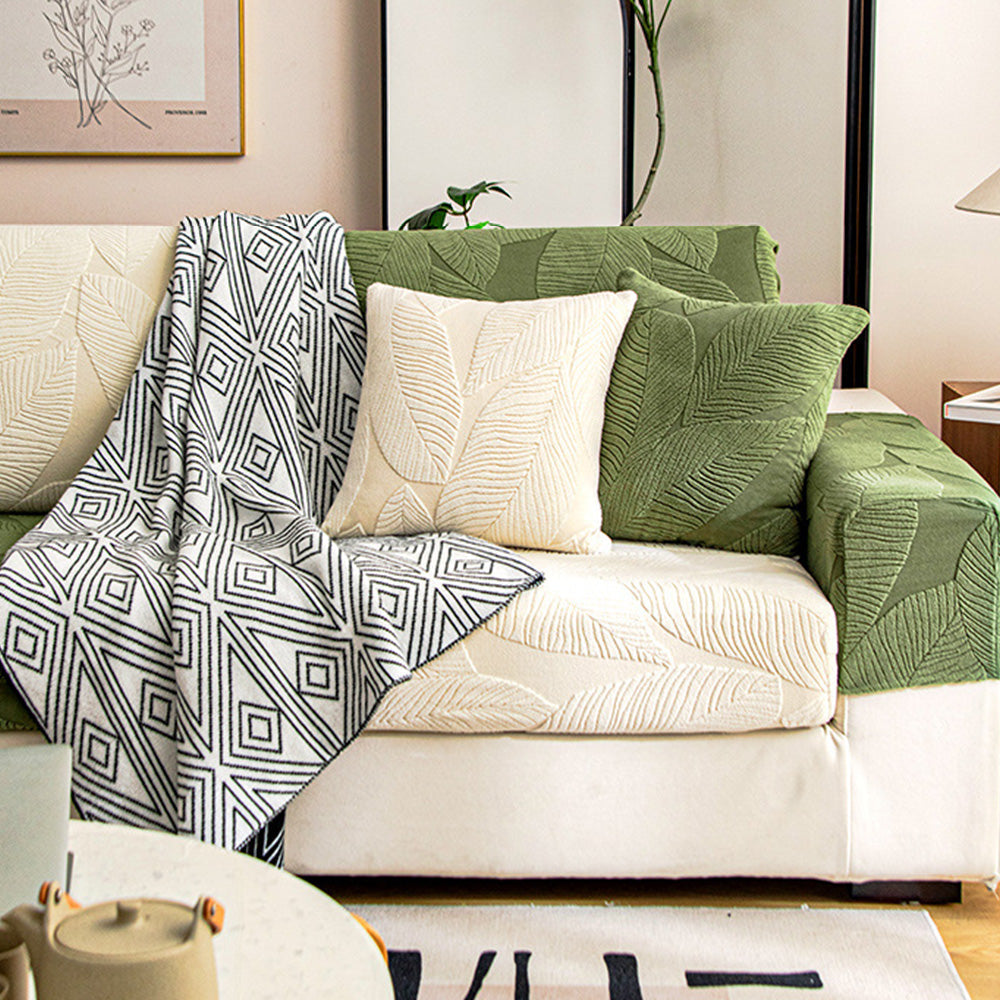 Modern Leaf Jacquard Vattentät Anti-Scratch Stretch Full Cover Sofföverdrag