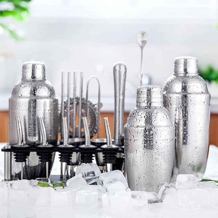 23 delar/Set Bartender Kit Professionell Mångsidighet Rostfritt Stål Martini Cocktail Shaker med Ställ Bar Tillbehör
