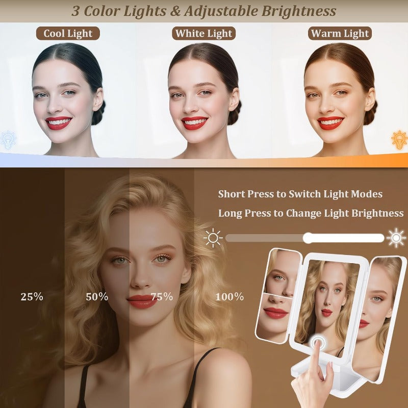 Tri-Fold LED Sminkspegel