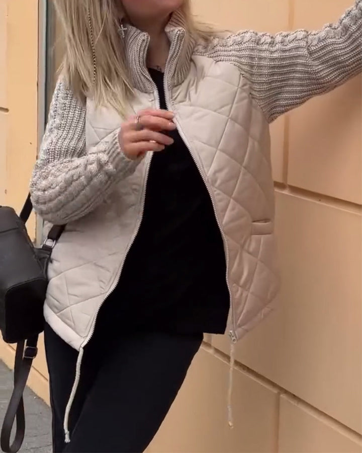 Enfärgad Hög Krage Dragkedja Jacka