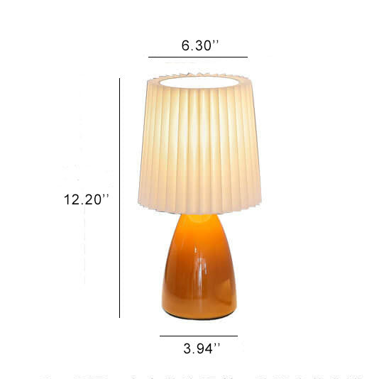 Skandinavisk Retro Bordslampa med Plisserad Skärm och Glasbas