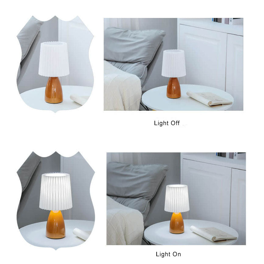 Skandinavisk Retro Bordslampa med Plisserad Skärm och Glasbas