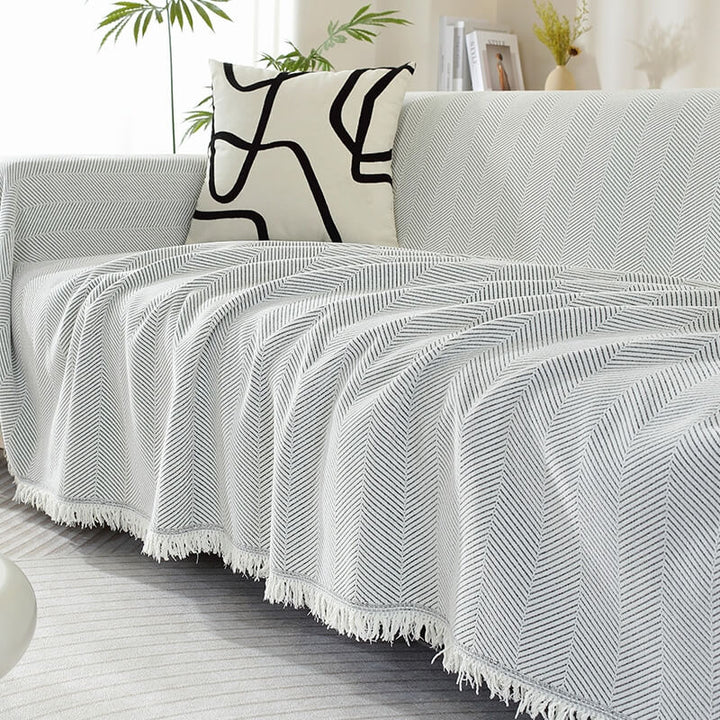 Chenillefilt Herringbone Fringed Sofföverdrag