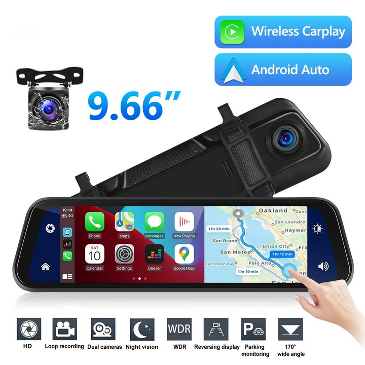 VisionMirror Pro – Ultra HD Spegel Dash Cam med Trådlös CarPlay &amp; Android Auto