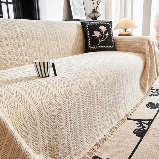 Herringbone Chenille Fringed Sofföverdrag