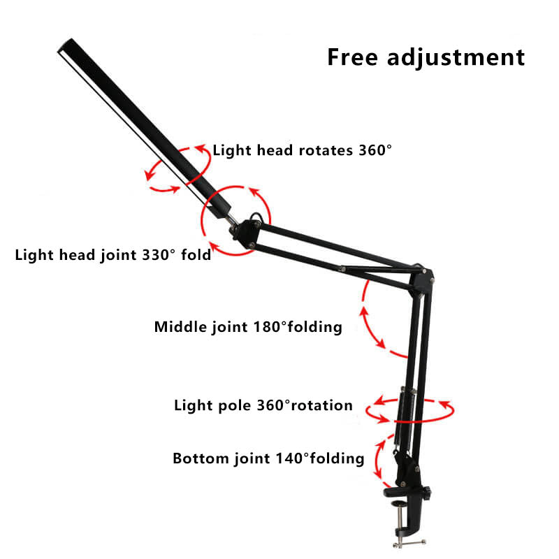 LED Fällbar Lång Arm Klämma Ögonskydd USB Lampa för Läsning