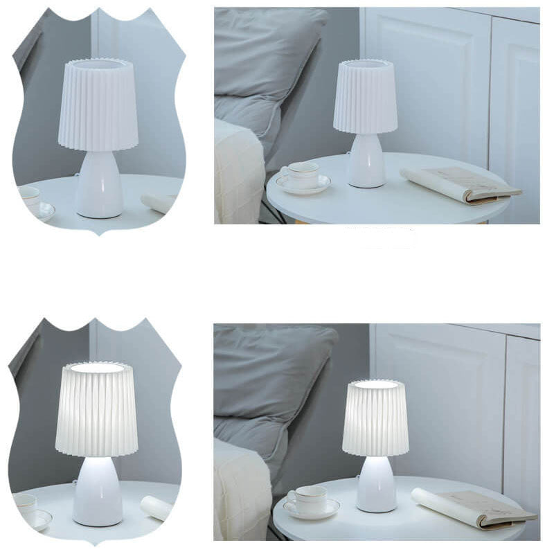 Skandinavisk Retro Bordslampa med Plisserad Skärm och Glasbas