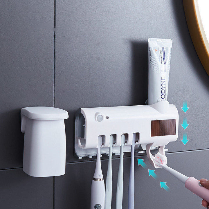 Smart UV-ljus sterilisator tandborsthållare, väggmonterad tandkräm dispenser
