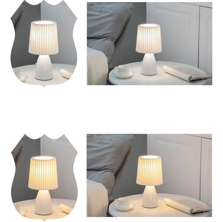 Skandinavisk Retro Bordslampa med Plisserad Skärm och Glasbas