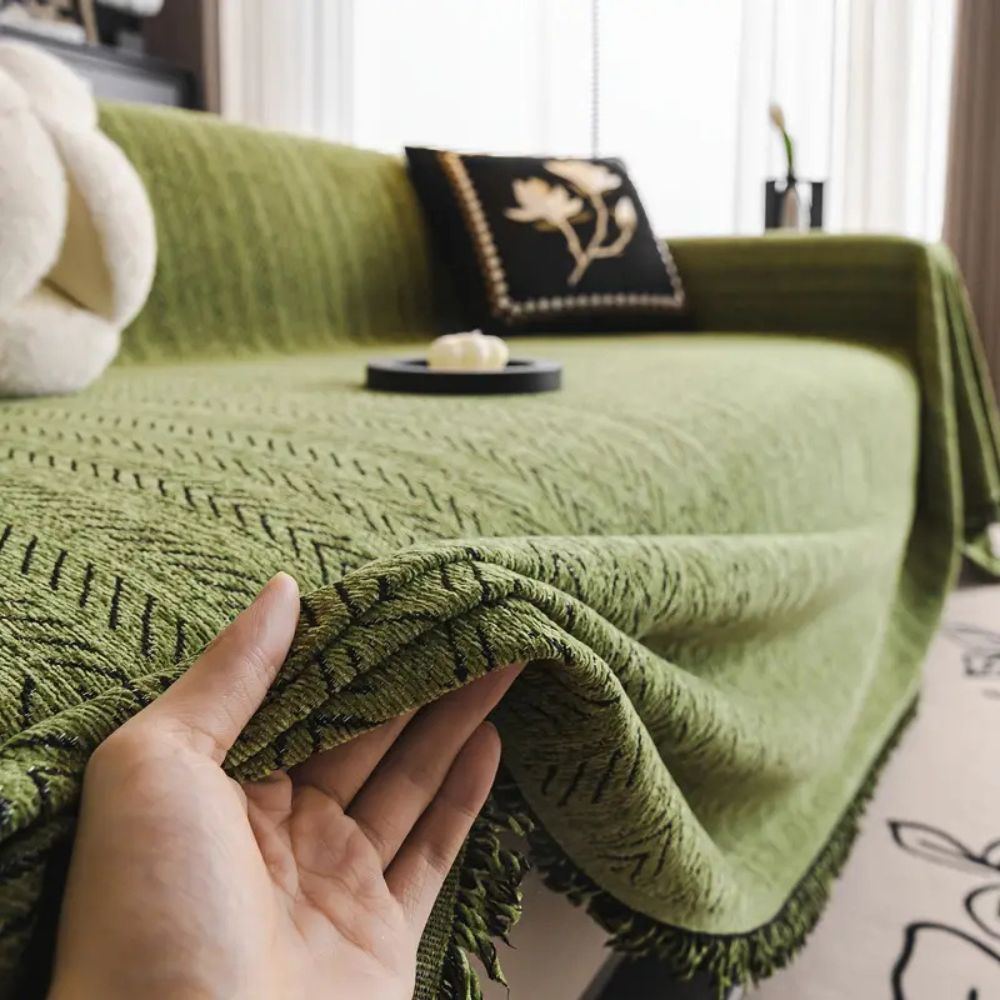 Herringbone Chenille Fringed Sofföverdrag