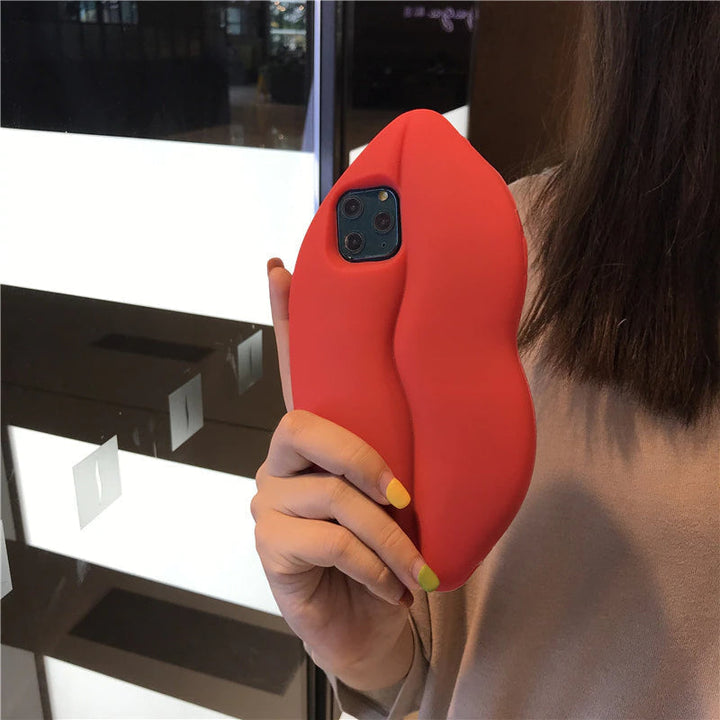 3D Stor Röd Läpp Mun Kyss Mjuk Silikon Axelväska för Iphone