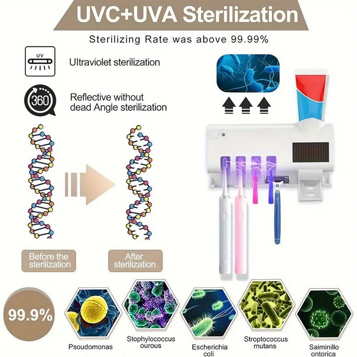Smart UV-ljus sterilisator tandborsthållare, väggmonterad tandkräm dispenser