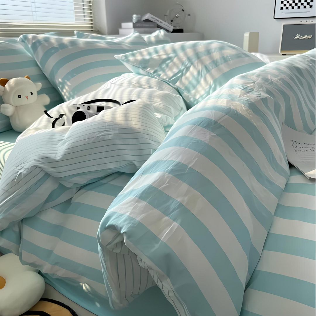 Elenorra Klassisk Randig Sängkläder Set 4 delar Duvet Överdrag Lakan