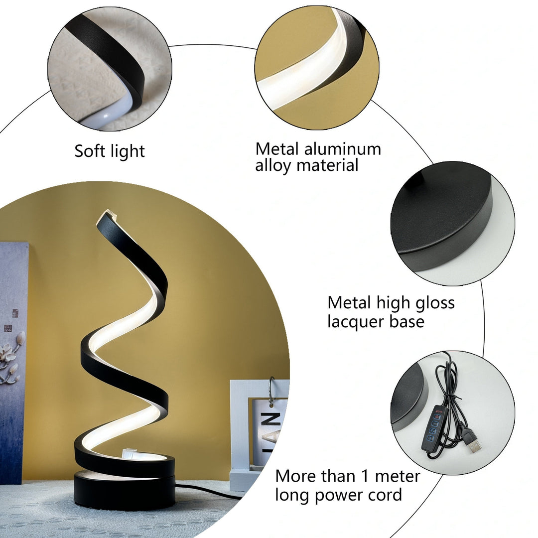 Modern Spiral Table Lamp – Kreativ LED Skrivbordslampa med Mjuk Varmt Ljus, Perfekt för Sovrum, Vardagsrum och Studier