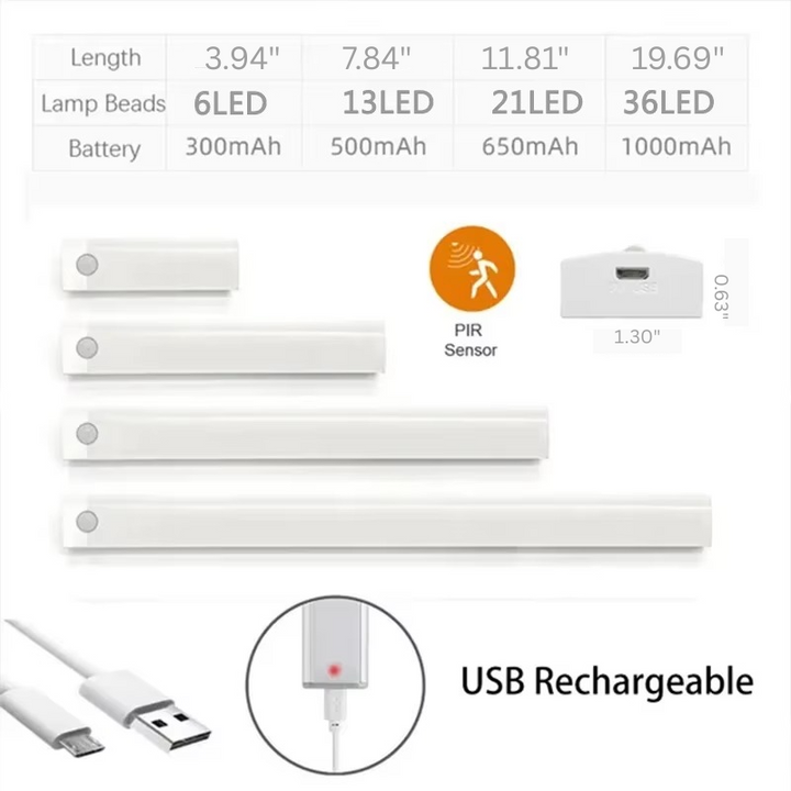 Smart Sensor LED Nattljus - Rörelsesensor, Dimmbar &amp; Uppladdningsbar