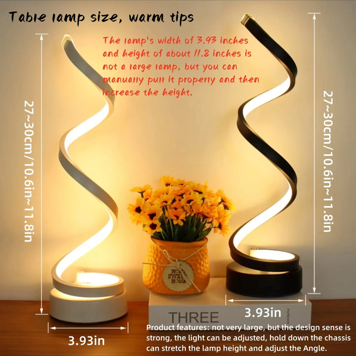 Modern Spiral Table Lamp – Kreativ LED Skrivbordslampa med Mjuk Varmt Ljus, Perfekt för Sovrum, Vardagsrum och Studier
