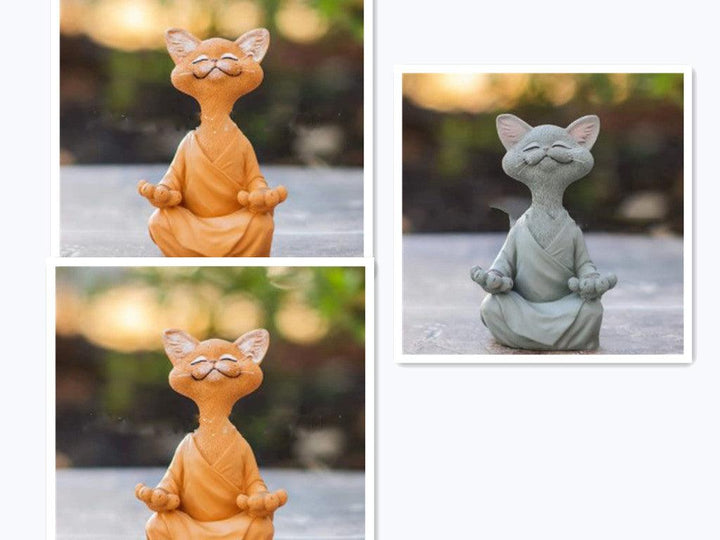 Lekfull svart Buddha kattfigur meditation yoga samlarobjekt glad katt dekoration hem trädgård prydnad trädgård