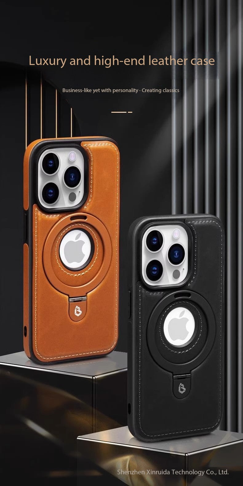 För 17ProMax Magnetisk Ställ Telefonfodral Högkvalitativt Affärsläderfodral